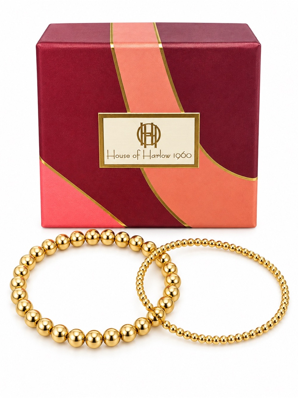 House of Harlow 1960 Polished Gold Beaded Stretch Bracelet Set